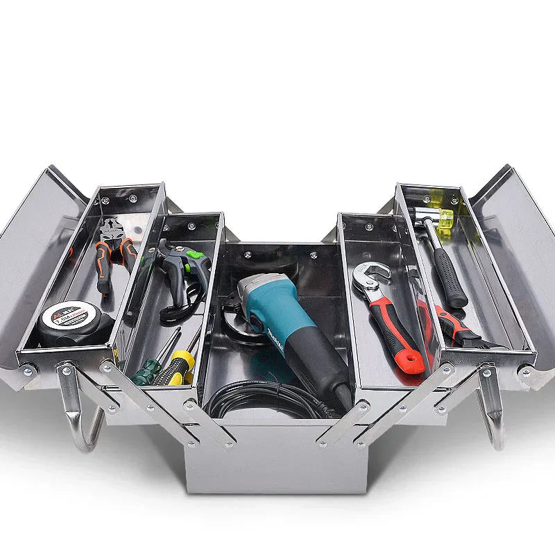Boîte à outils en acier inoxydable avec compartiments extensibles