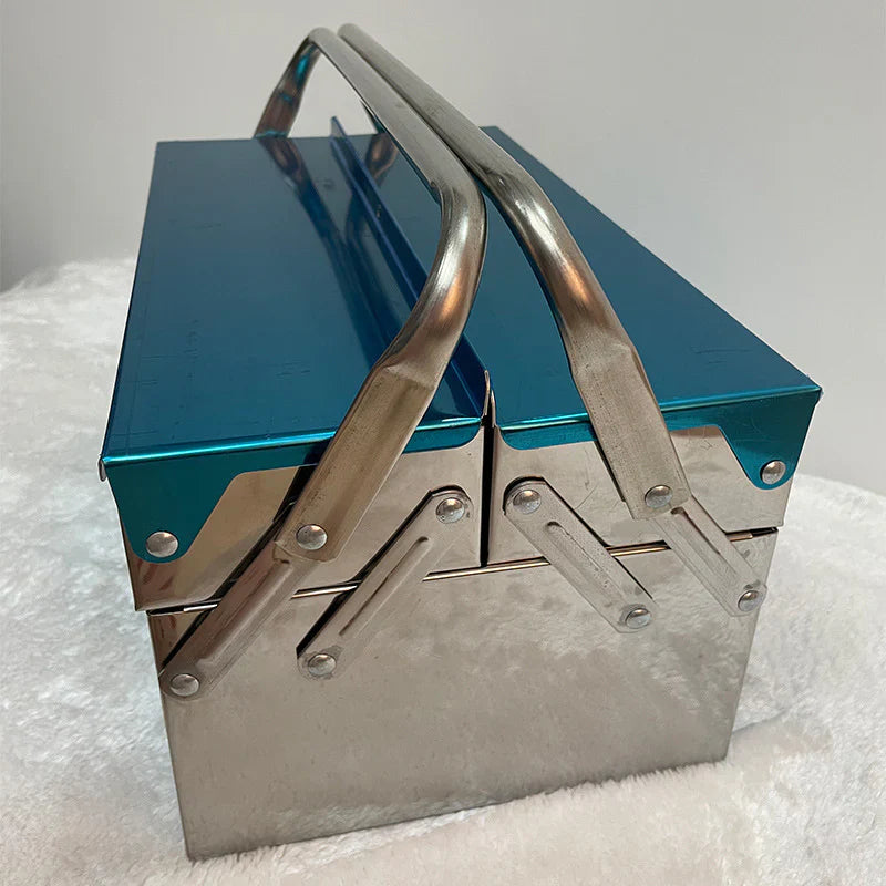 Boîte à outils en acier inoxydable avec compartiments extensibles