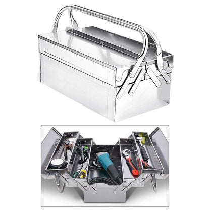 Boîte à outils en acier inoxydable avec compartiments extensibles